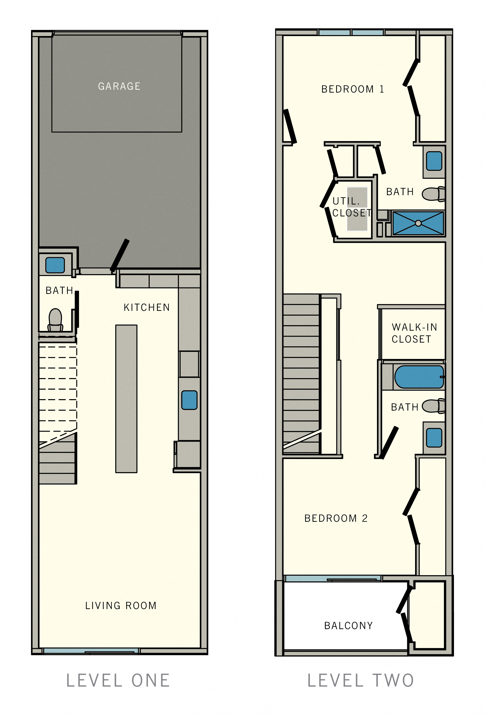 2 bed 2.5 bathroom B4 Floor Plan at Aviator at Brooks,Texas